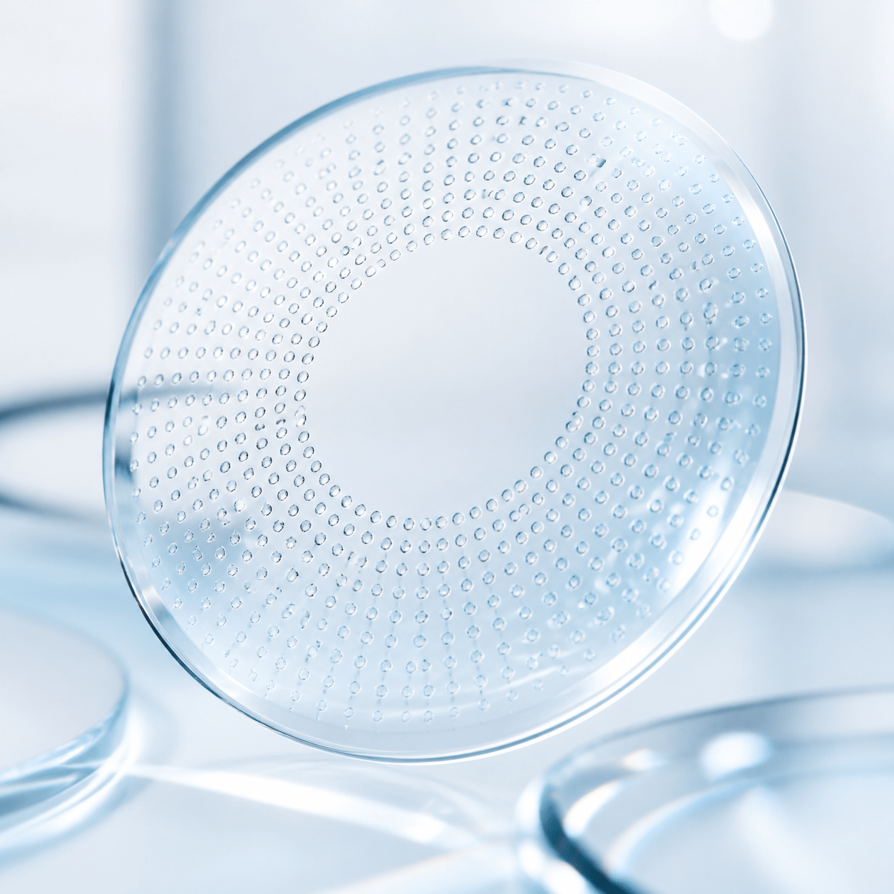 Makroaufnahme einer Brillenglas-Technologie mit vielen kleinen Lenslets